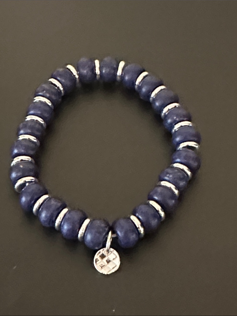 Talbots Dark Blue Beaded Stretch Bracelet with Silver-Tone Charm